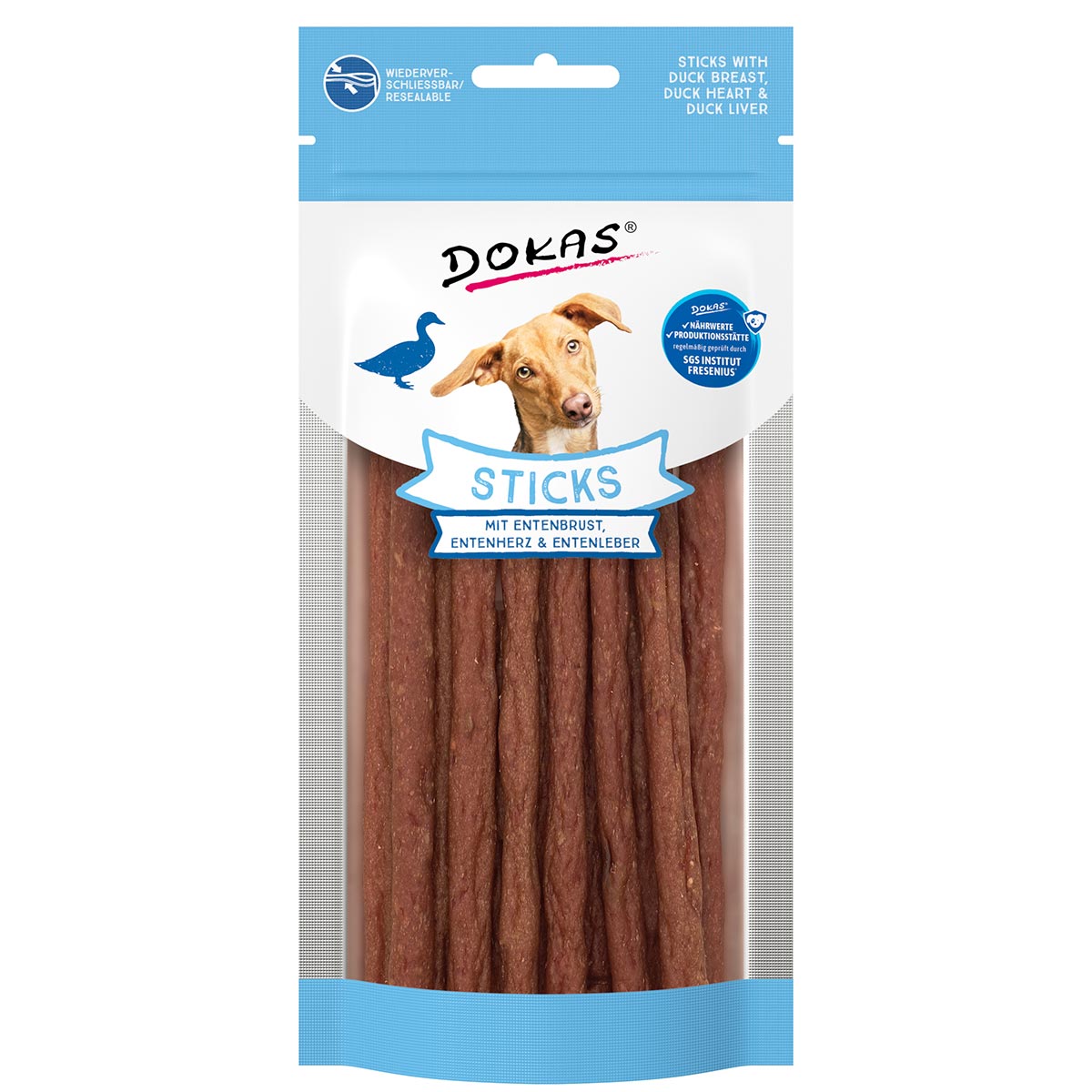 Dokas Sticks mit Entenbrust, Entenherz und Entenleber, 60g, Hundesnack mit natürlichem Kollagen