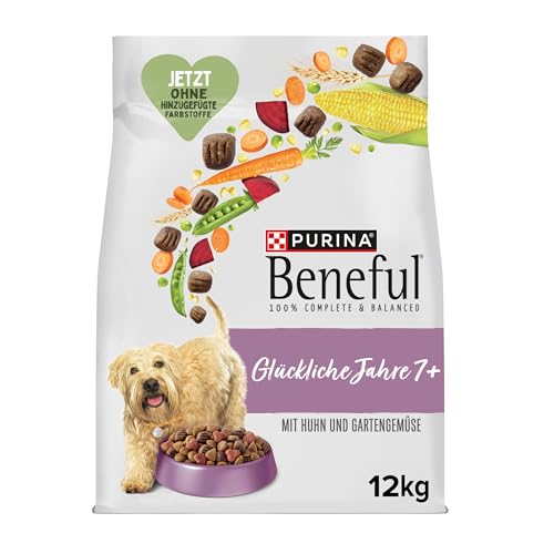 PURINA BENEFUL Glückliche Jahre 7+, Hunde-Trockenfutter mit Huhn und Gemüse, 12 kg, für Senioren