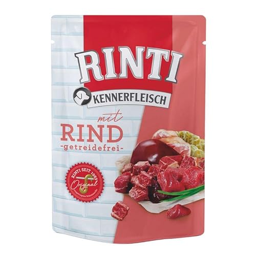 Rinti Kennerfleisch Rind, 10 x 400 g, getreidefreies Alleinfutter für ausgewachsene Hunde im Frischebeutel mit hohem Fleischanteil zur Regulierung der Verdauung