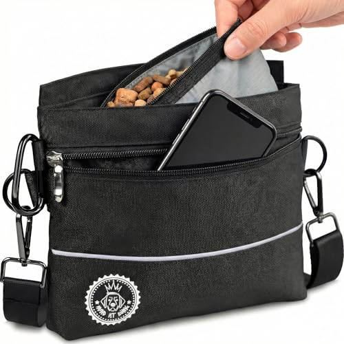 HUND IST KÖNIG Leckerlietasche für Hunde mit Einhand-Magnet-Verschluss, 2 Zip-Fächer, herausnehmbare Innentasche, inkl. Trainings-eBook, robust und funktional für Gassi & Hundetraining