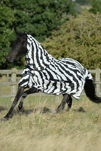 Bucas Buzz-Off Fliegendecke Zebra Full-Neck, 140 cm, schwarz/weiß, für optimalen Insektenschutz