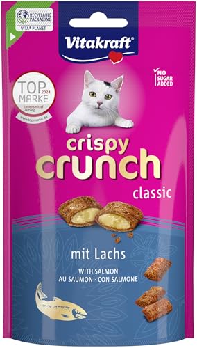 Vitakraft Crispy Crunch Classic, Katzen Leckerli mit Lachs, knuspriger Katzensnack im wiederverschließbaren Beutel, ohne Zuckerzusatz (60g)