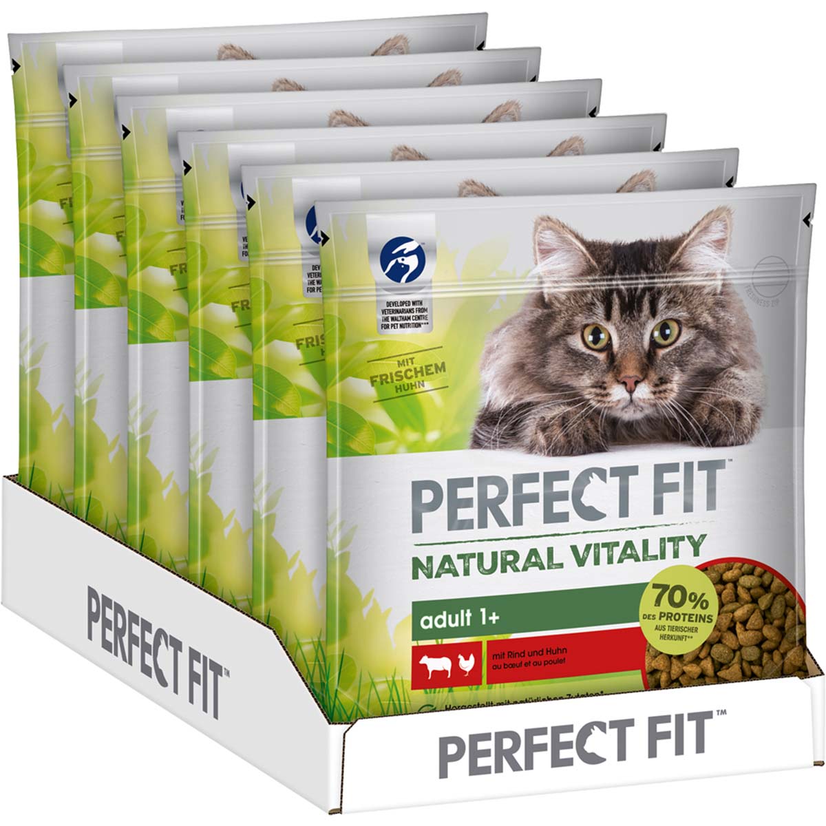 Perfect Fit Katze Natural Vitality Adult 1+, Trockenfutter mit Rind und Huhn, 650g