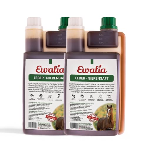 EWALIA Leber-Nierensaft, Vitalisierendes Ergänzungsfuttermittel für Pferde, Unterstützung für Leber und Nieren, 100% natürliche Entgiftungshilfe, 2x1 Liter