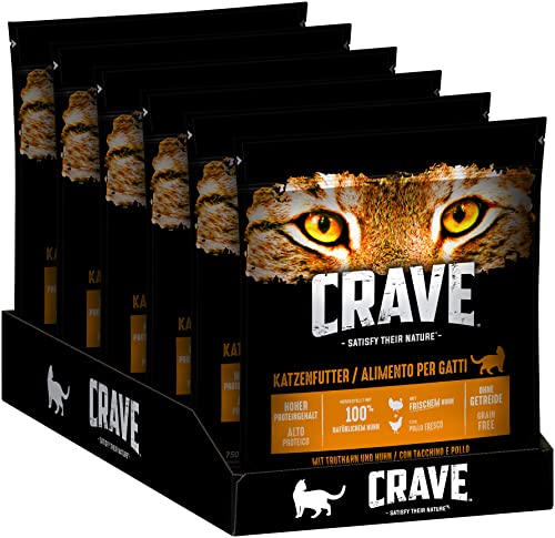 CRAVE Katzenfutter Trockenfutter Adult 1+ mit Huhn & Truthahn, 750g, ohne Getreide, hoher Proteingehalt