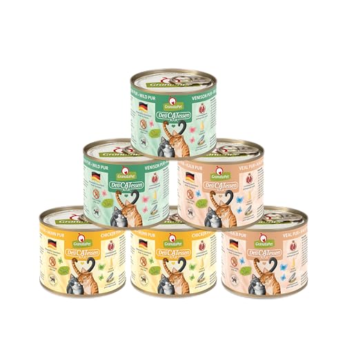 GranataPet Delicatessen Multipack 2 PUR, Nassfutter für Katzen mit hohem Fleischanteil, 6 x 200 g, ohne Getreide, Alleinfuttermittel
