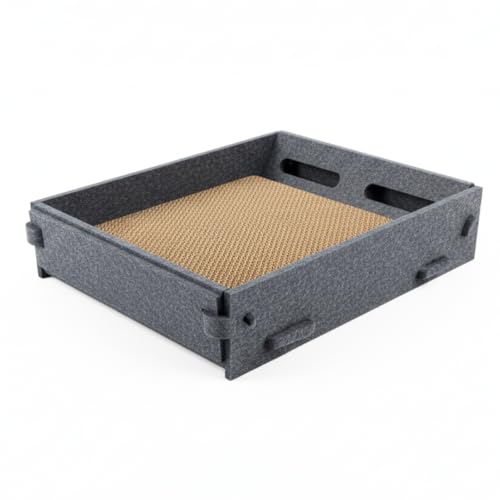 Lyveo Katzenbett 3-in-1 mit austauschbarem Kratzbrett aus Pappe, 43×33×8 cm, grau, inkl. Spielball – ideal für Schlafen, Spielen & Kratzen