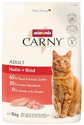 Animonda Carny Trockenfutter Katze Adult Huhn und Rind, 10 kg, knusprig, ohne Getreide, leicht verdaulich, ideal für sensible Katzen