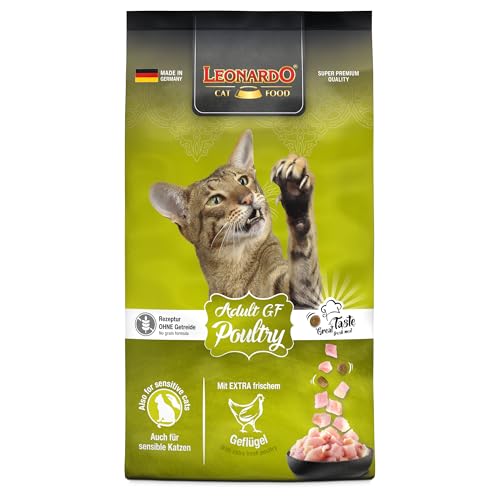 Leonardo Adult Grainfree mit Geflügel, Trockenfutter für sensible Katzen, 2 x 7,5 kg, ohne Getreide, Zahnpflege-Effekt, Made in Germany