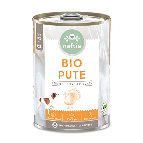 naftie Bio Hundefutter 100% Bio-Pute Reinfleisch-Dose, glutenfreies Nassfutter für Hunde, 400g Dose, ideal zum Mischen
