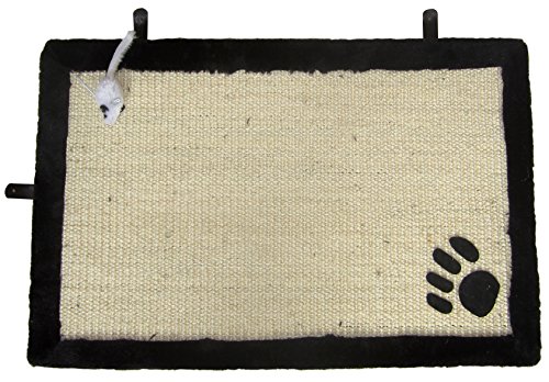 Aimé Kratzmatte für Katzen, strapazierfähige Sisalmatte mit Mausspielzeug, schwarz, 35 x 55 cm