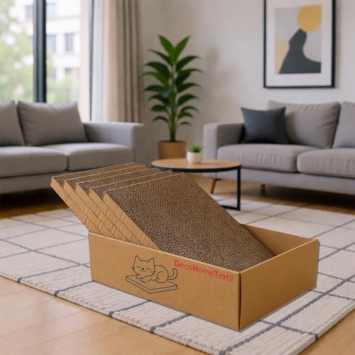 DecoHomeTextil Kratzbrett Krallen Kiste, 5er-Set beidseitige Kratzmatte aus recycelbarer Pappe, 44 x 29,5 x 13 cm, für alle Katzenrassen