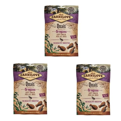 CARNILOVE Quail Oregano Soft Snack für Hunde, 3er Pack, 3 x 200 g, mit exotischem Fleischgeschmack und Verdauungsunterstützung durch Oregano