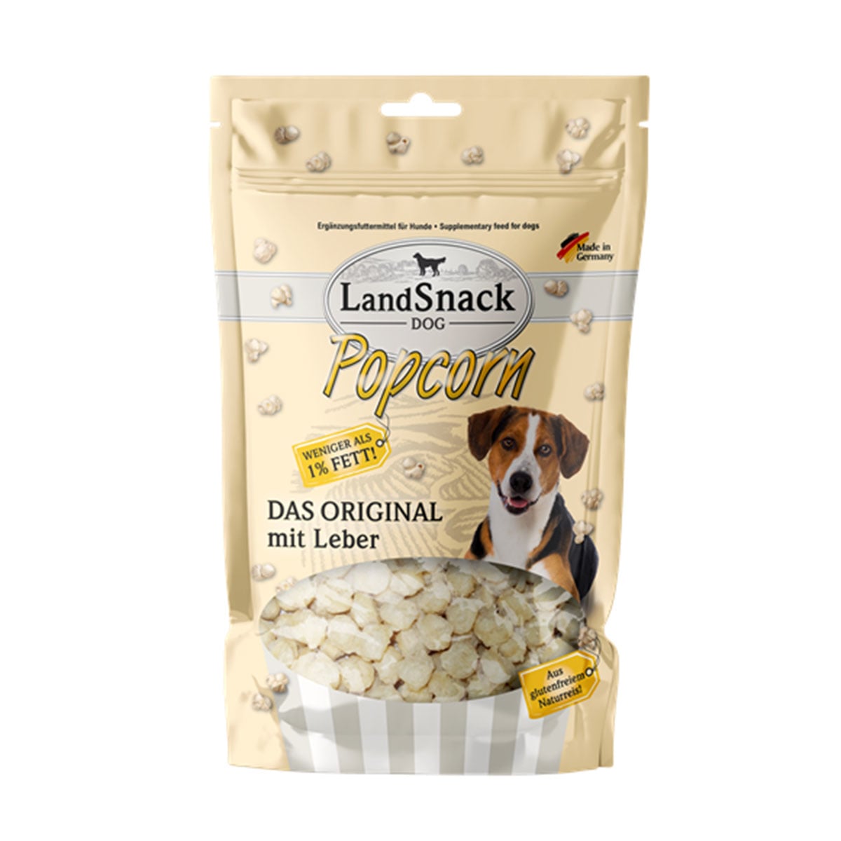 Landsnack Dog Popcorn mit Leber, 100 g, 100 % Reis, weniger als 1% Fett, ideal für Training und Hundeausbildung