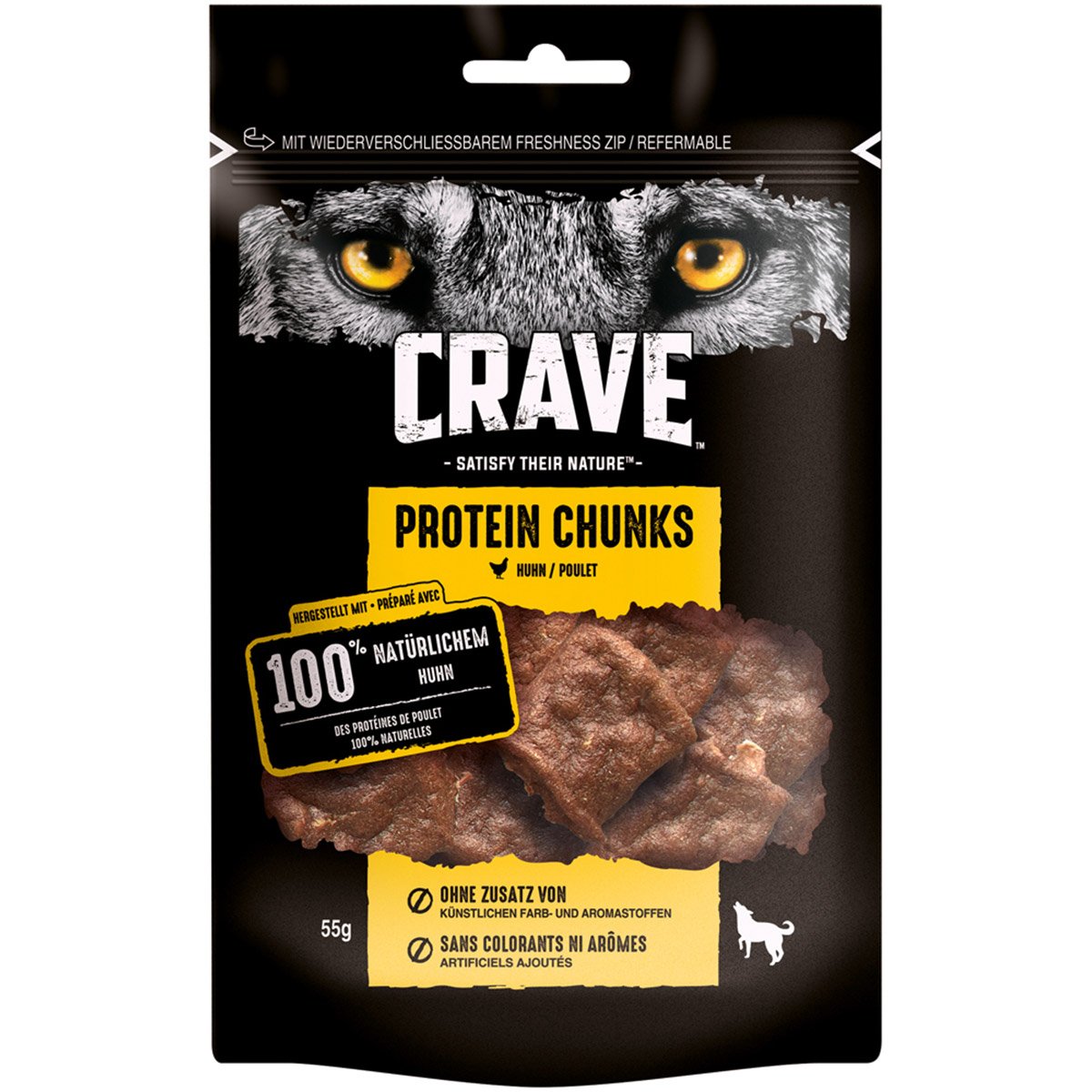 Crave CRAVE Protein Chunks mit Huhn, Ergänzungsfuttermittel für Hunde, 3x55g