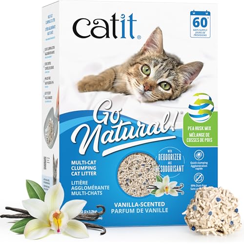 Catit Go Natural, Klumpendes Katzenstreu aus Erbsenhülsen, 99% staubfrei, Vanilleduft, 6,4kg