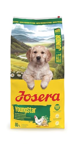 Josera Junior YoungStar, Hundefutter für Welpen und Junghunde ab der 6. Woche, getreidefrei mit 86 % tierischem Protein, 12,5 kg