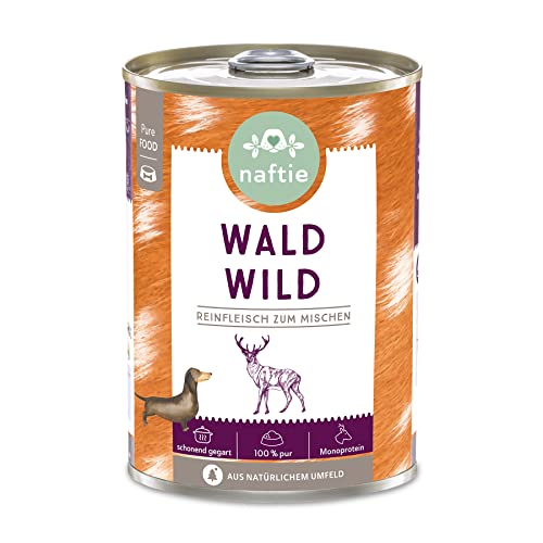 naftie Premium Hundefutter 100% Wald Wild Reinfleisch-Dose, 100% Wildfleisch, glutenfrei und getreidefrei, 400g Dose