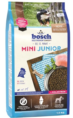 bosch HPC Mini Junior, Hundetrockenfutter für kleine Rassen bis 15 kg, glutenfrei, mit frischem Geflügel und Kolostrum, 3 kg