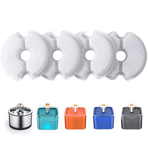 Yiupea Wasserbrunnen Filter 4 Stück, Trinkbrunnenfilter für 2 L & 2,5 L, Baumwoll-Aktivkohle & Harz mit dreifacher Filtration, gesundheitliche Wasserreinigung für Katzen