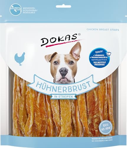 Dokas Hundesnack Hühnerbrust in Streifen, 500g, ohne Konservierungsmittel, für alle Hunde, reichhaltiger Hähnchengeschmack