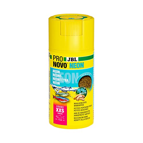JBL PRONOVO NEON Grano, Prebiotisches Fischfutter-Granulat für Salmler, Klickdosierer, Größe XXS, 100 ml