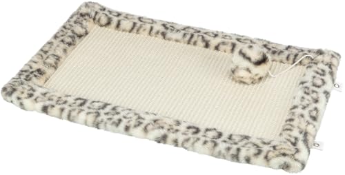 Trixie Kratzmatte Leo, Sisal 55 × 35 cm, Kratzspielzeug mit Plüschball zum Aufhängen oder Hinlegen