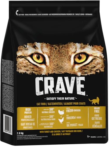 CRAVE Katze Beutel mit Truthahn und Huhn, 2.8kg, hochwertiges Trockenfutter ohne Getreide für gesunde Muskulatur