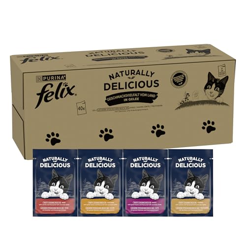 Felix Naturally Delicious Katzenfutter nass, Geschmacksvielfalt vom Land mit Gemüse in Gelee, 80er Pack (2x40x80g), getreidefrei, für ausgewachsene Katzen