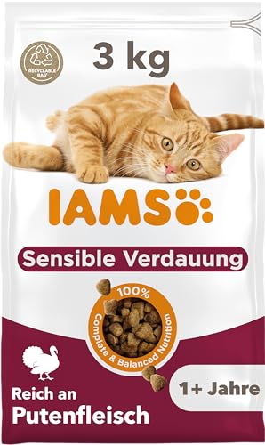 IAMS for Vitality Sensible Verdauung, Trockenfutter für Katzen mit empfindlichen Mägen, 3 kg mit hochwertigen tierischen Proteinen und gesunder Verdauungsunterstützung