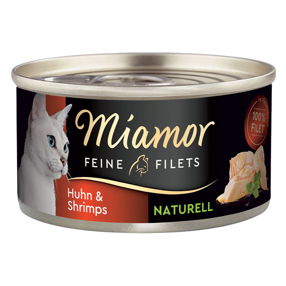Miamor Feine Filets Naturelle 12 x 80 g, Katzen-Nassfutter mit Huhn & Shrimps, ohne Zusatzstoffe, leicht verdaulich, 1% Fett