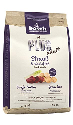 Bosch PLUS Hunde-Trockenfutter Strauß und Kartoffel, Mono-Protein, 2,5kg