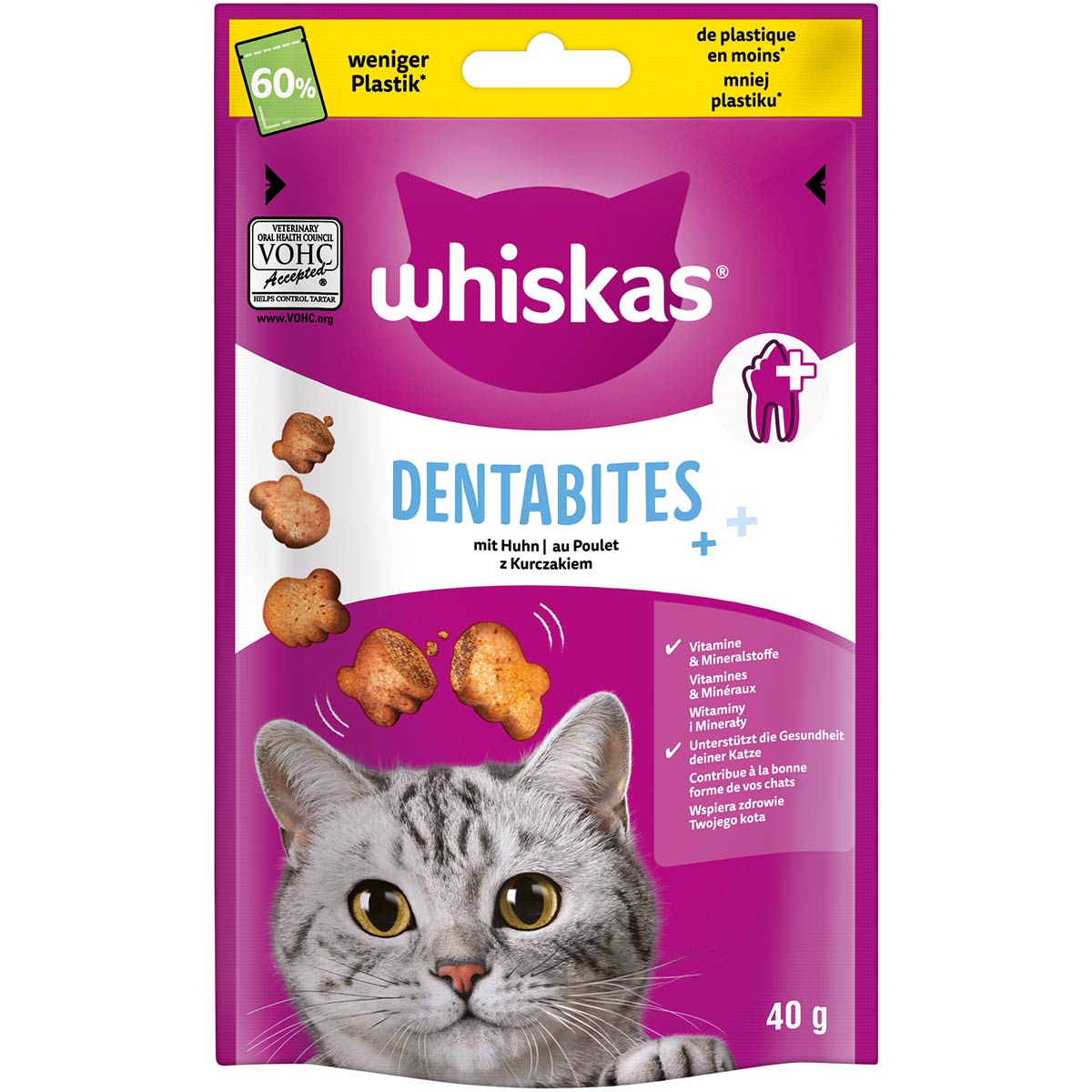 Whiskas Dentabites Huhn, Katzensnack zur Reduzierung der Zahnsteinbildung, 6x40 g